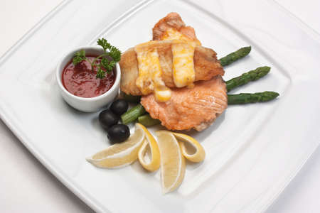 dish of fried meat baked in pastryの写真素材