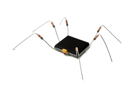 stylized computer virus of electronic components isolated on white background