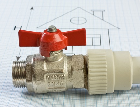 plumbing fittings on the drawingの写真素材