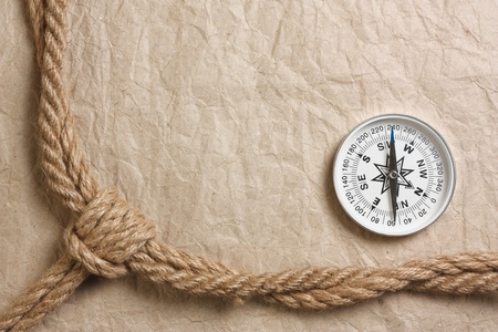 compass, old paper and rope, still-lifeの写真素材