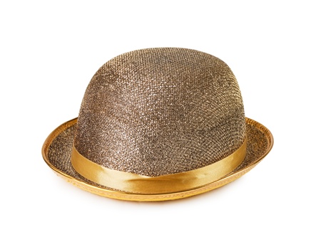 Women's golden fashionable hat isolated on white backgroundの写真素材