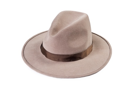 Men's classic fedora isolated on white backgroundの写真素材