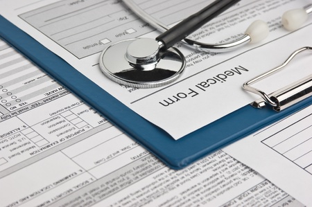 clipboard with medical form and phonendoscopeの写真素材