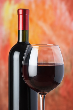 bottle and  glass of red wineの写真素材
