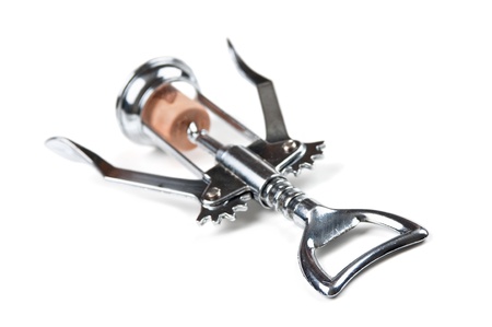 corkscrew and cork isolated on white background の写真素材