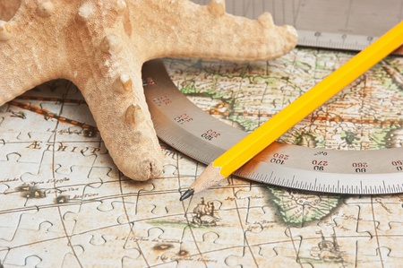 map and starfish, still lifeの写真素材