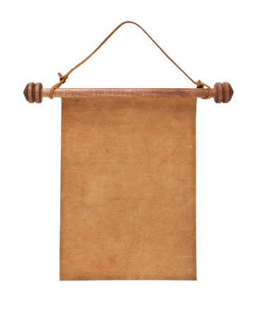 Blank parchment manuscript in a wooden case isolated on white background の写真素材