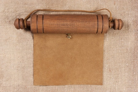 Blank parchment manuscript in a wooden caseの写真素材