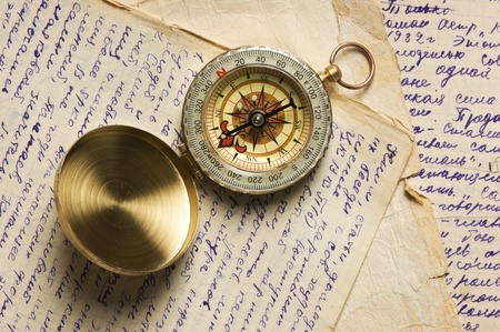 Vintage background with old postcard and lettersの写真素材