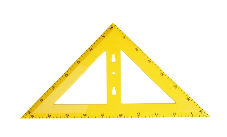 yellow school triangle isolated on a white backgroundの写真素材