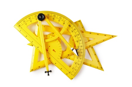 yellow school tools for geometry  isolated on a white background