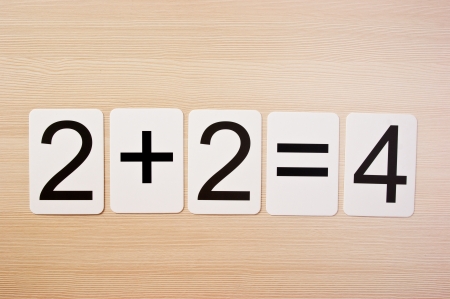 School card  with math problems on the tableの写真素材