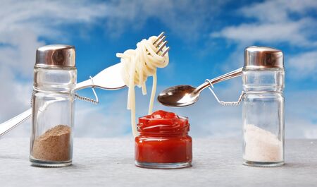 funny cutlery salt shaker and pepper eat Italian pasta