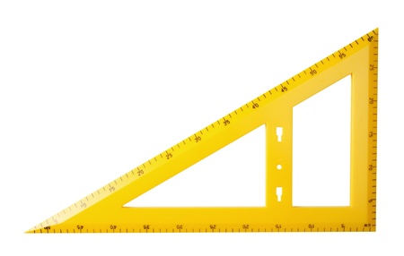 yellow school triangle isolated on a white backgroundの写真素材