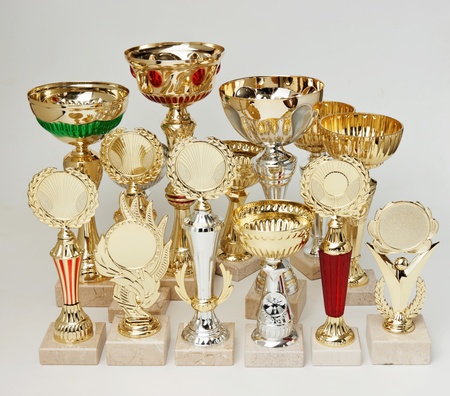 many sports awards  on a white backgroundの写真素材