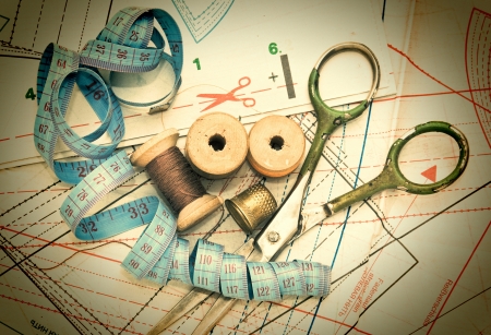 still life various sewing accessories in the schemeの写真素材