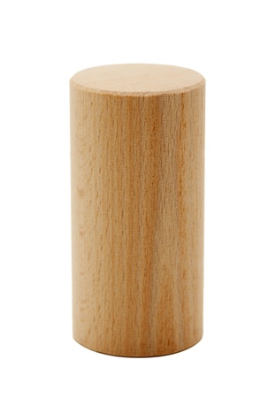 wooden geometric shapes cylinder prism  isolated on a white backgroundの写真素材