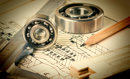 mechanical scheme and calipers with bearingの写真素材