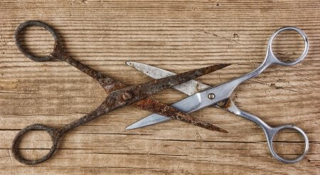 old tailor scissors  on the wooden background