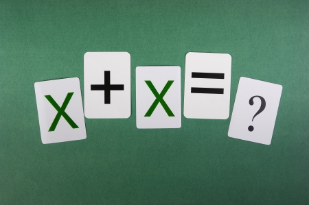 School card with math problems on the green backgroundの写真素材