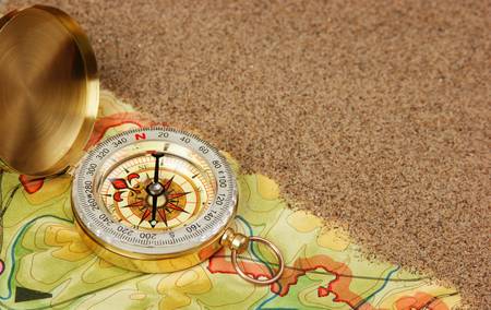 compass on the map with sandの写真素材
