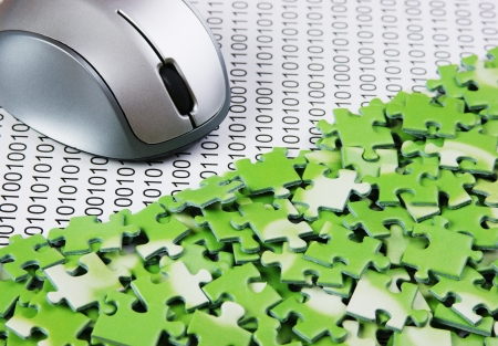 computer mouse and  puzzles on a binary codeの写真素材