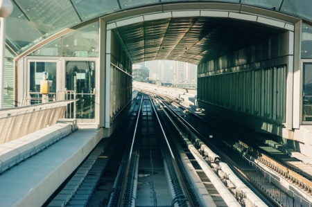 DUBAI, UAE - NOVEMBER 18: Dubai Metro as world's longest fully automated metro network (75 km) on November 18, 2012, Dubai, UAE.のeditorial素材
