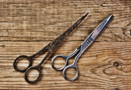 old tailor scissors  on the wooden background
