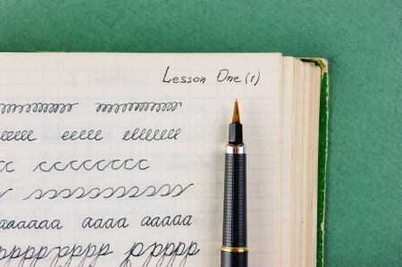 old school exercise book in Englishの写真素材
