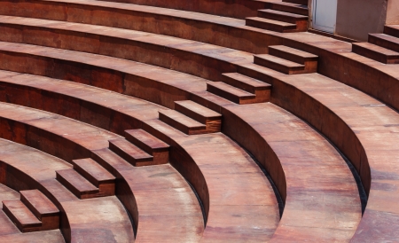 empty wooden Tribune outdoor amphitheaterの写真素材
