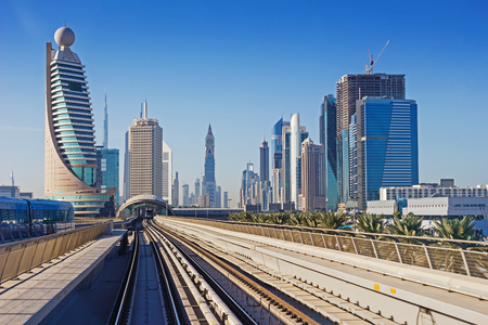 DUBAI, UAE - NOVEMBER 18: Dubai Metro as world's longest fully automated metro network (75 km) on November 18, 2012, Dubai, UAE.のeditorial素材