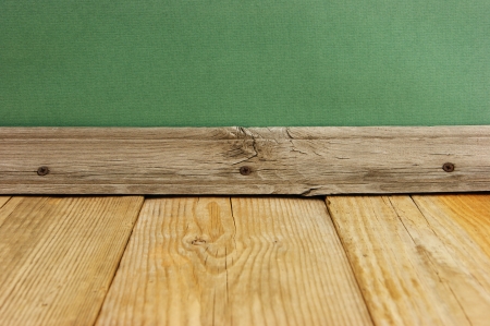 vintage wooden floor with green wallの写真素材