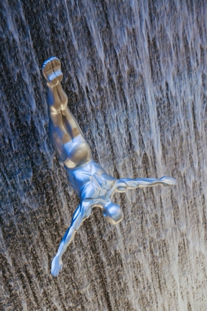 DUBAI, UAE - OCTOBER 31: Famous Waterfall in Dubai Malll on October 31, 2013 in Dubai. At over 12 million sq ft, it is the world's largest shopping mall based on total area.のeditorial素材