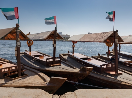 Traditional Abra boat at the pier in Dubai