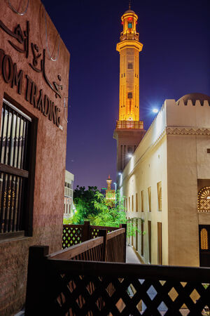 Night view of the streets of the old Arab city Dubai UAEのeditorial素材