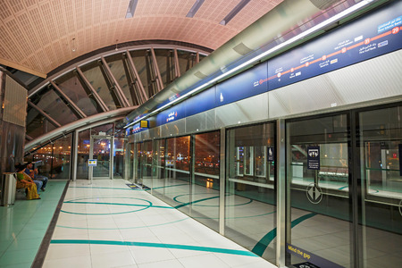 DUBAI, UAE - NOVEMBER 02: Interior of metro station in Dubai. Metro as world's longest fully...