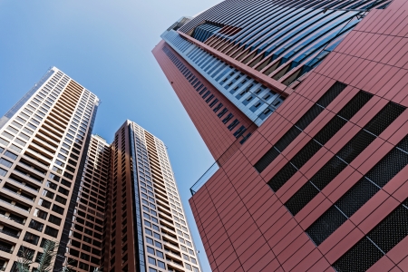 DUBAI, UAE - NOVEMBER 3: Modern buildings in Dubai, on November 3, 2013, Dubai, UAE. Dubai was the fastest developing city in the world between 2002 and 2008.のeditorial素材