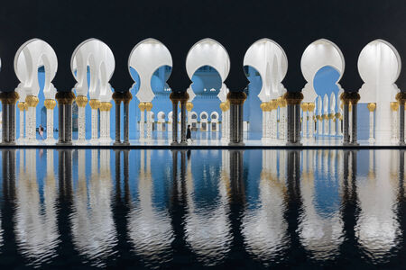 ABU DHABI, UNITED ARAB EMIRATES - NOVEMBER 5  Sheikh Zayed Grand Mosque evening view on November 5, 2013 in Abu Dhabi, United Arab Emirates  The famous Sheikh Zayed mosque is the largest mosque in UAEのeditorial素材