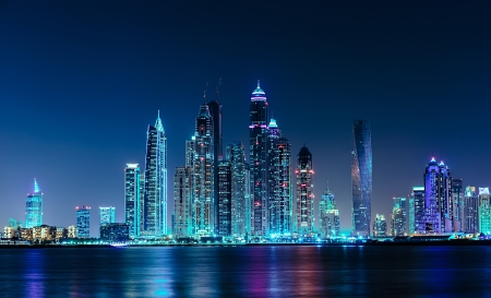 DUBAI, UAE - NOVEMBER 7  General view of the Dubai Marina at night, on November 7, 2013, Dubai, UAE ...