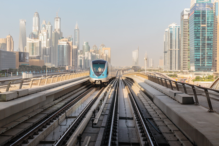 DUBAI, UAE - NOVEMBER 2: Dubai Metro as world's longest fully automated metro network (75 km) on November 2, 2013, Dubai, UAE.のeditorial素材