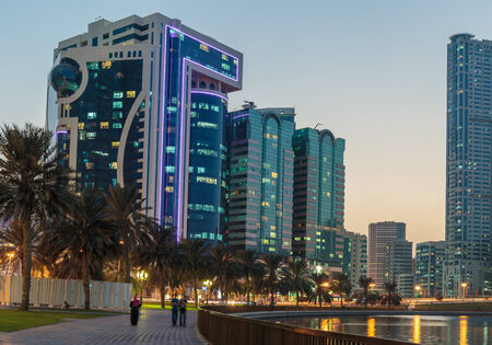 SHARJAH, UAE - OCTOBER 29,  2013: Modern buildings in Sharjah. It is the most industrialized emirate in UAE.のeditorial素材