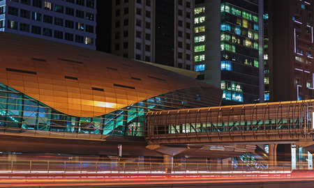 DUBAI, UAE - NOVEMBER 14: Metro subway station at night. Dubai Metro as world's longest fully...