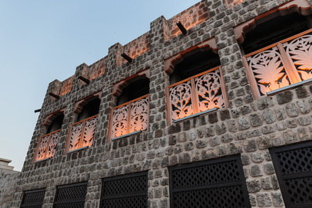 facade of the old Arab house, twilightのeditorial素材