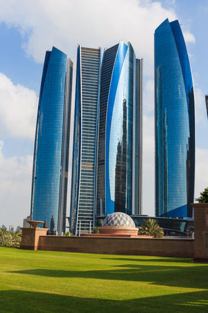 ABU DHABI, UAE - NOVEMBER 5: Etihad Towers buildings in Abu Dhabi, on November 5, 2013, Abu Dhabi, UAE. Observation deck on floor 75 is the highest vantage point in Abu Dhabi.のeditorial素材