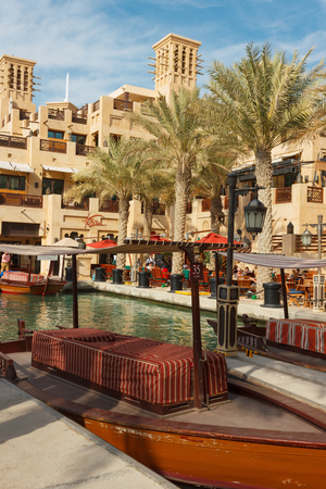 DUBAI, UAE - NOVEMBER 15: Views of Madinat Jumeirah hotel, on November 15, 2012, Dubai, UAE. Madinat Jumeirah - luxury 5 star hotel with own artificial canals and boats.のeditorial素材