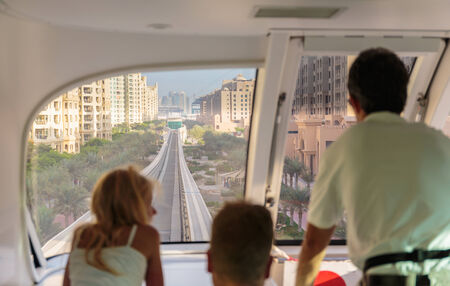 DUBAI - NOVEMBER 3: Monorail train on a man-made island Palm Jumeirah on Novrmber 3, 2013 in Dubai,...