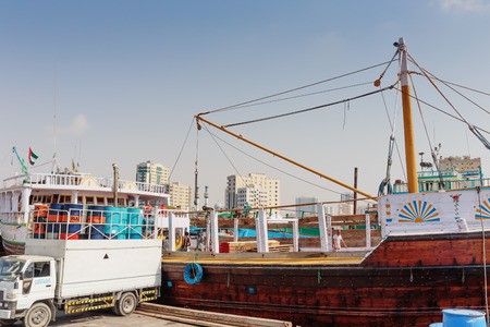 SHARJAH, UAE - OCTOBER 29  Sharjah port, on October 29, 2013  Sharjah is located along northern coast of Persian Gulf on Arabian Peninsulaのeditorial素材
