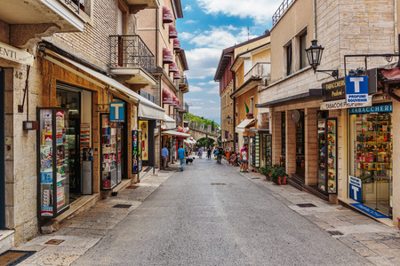 SAN-MARINO - 22 JUNE, 2014: A general view of a street in the city center of San Marinoのeditorial素材