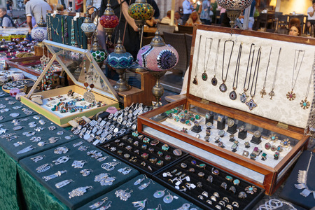 RIMINI, ITALY - JUNE 27, 2014: Flea market at the old square in Rimini