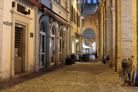 RIMINI, ITALY - JUNE 27, 2014: Street in the old town at nightのeditorial素材